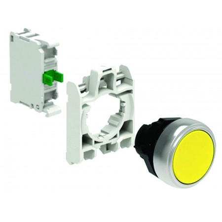 Kit buton galben cu revenire cu adaptor si contact NO