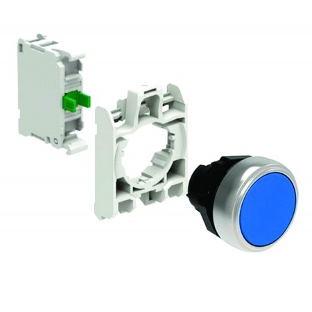 Kit buton albastru cu revenire cu adaptor si contact NO